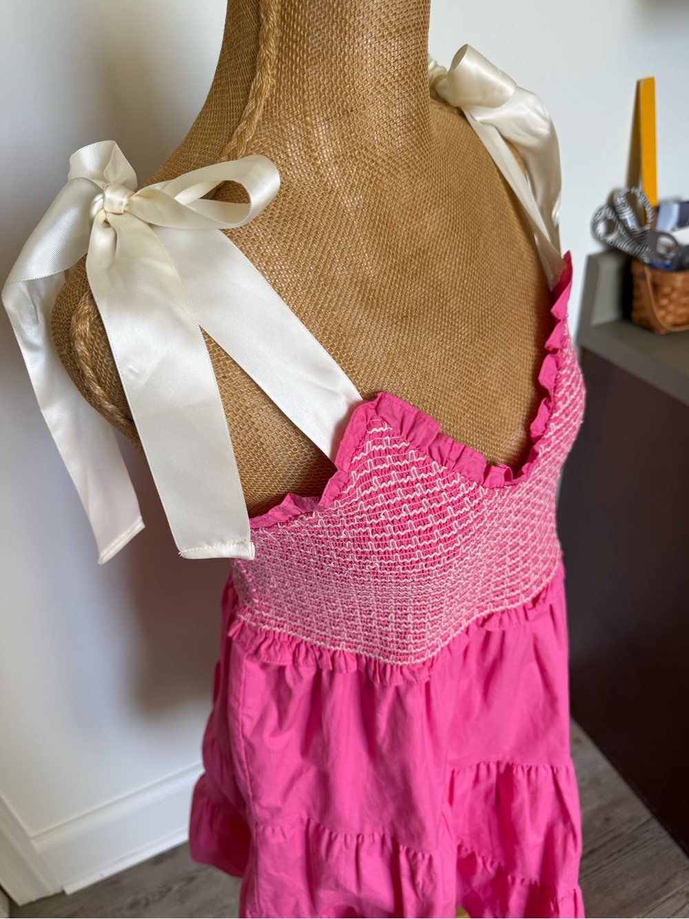Alter'd State Pink Smocked Sundress with Ivory Satin Straps Sz MEDIUM